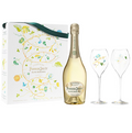 Perrier jouet blanc de blancs with glasses. Champagne giftbox